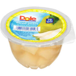 Picture of Dole Diced Bartlett Pears in Juice, Fancy, Plastic Cup, 4 Oz Each, 36/Case