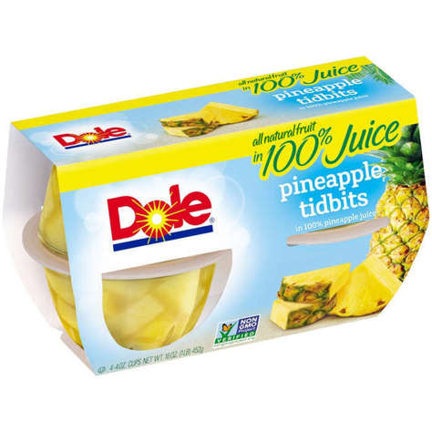 Picture of Dole Pineapple Tidbits, in Juice, Cup, 4 Ct Package, 6/Case