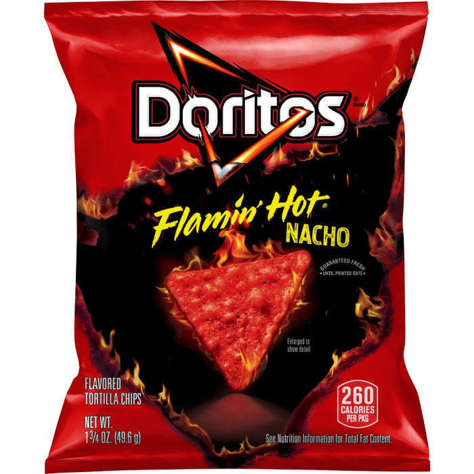 Picture of Doritos Nacho Cheese Chips, Flamin Hot, Large Single Serve, 1.75 Oz Bag, 64/Case