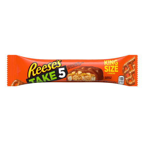 Picture of Reese's Peanut Butter Caramel Chocolate Candy Bar, Pretzels, Peanuts, 2.25 Oz Package, 18/Box