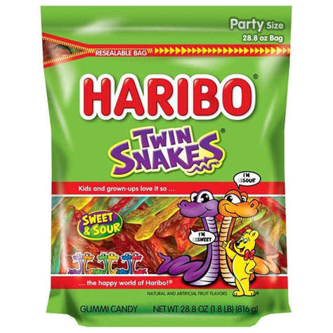 Picture of Haribo Twin Snakes Gummi Candy, 28.8 Oz Each, 4/Case